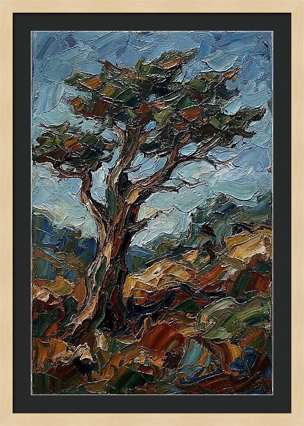 Cypress Tree In Palette Knife Style