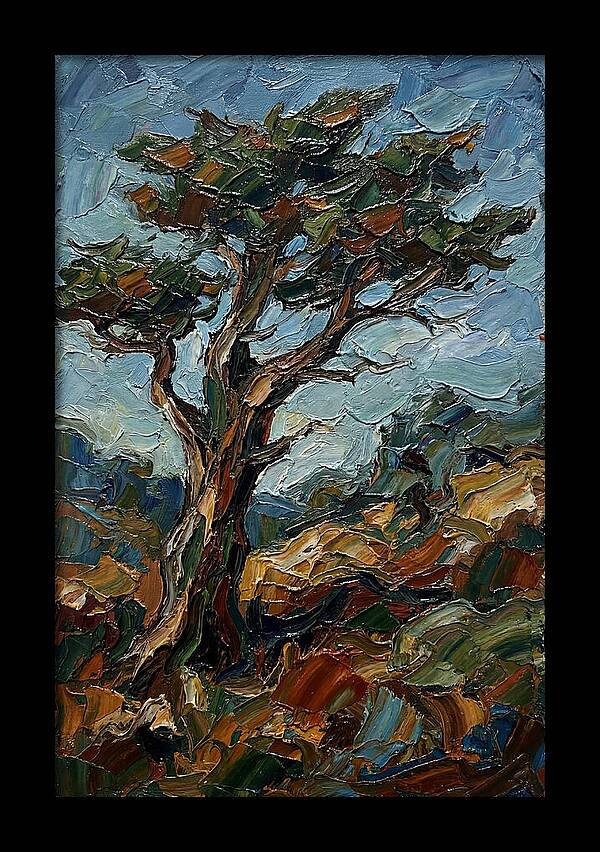 Cypress Tree In Palette Knife Style