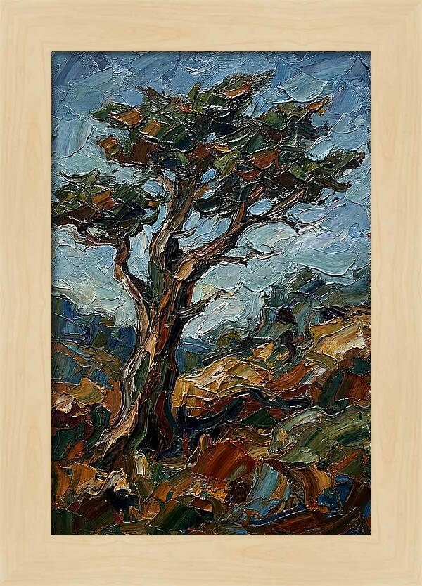 Cypress Tree In Palette Knife Style
