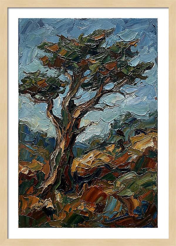 Cypress Tree In Palette Knife Style
