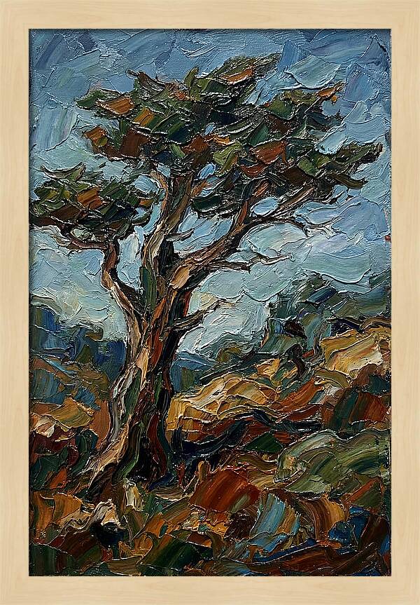 Cypress Tree In Palette Knife Style