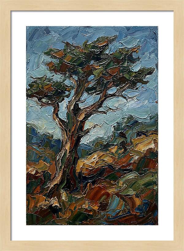 Cypress Tree In Palette Knife Style
