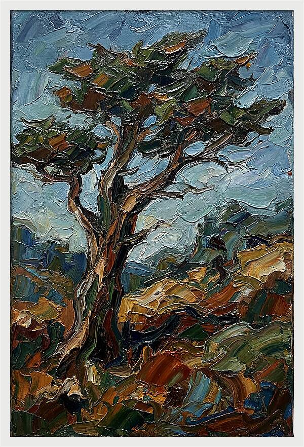 Cypress Tree In Palette Knife Style
