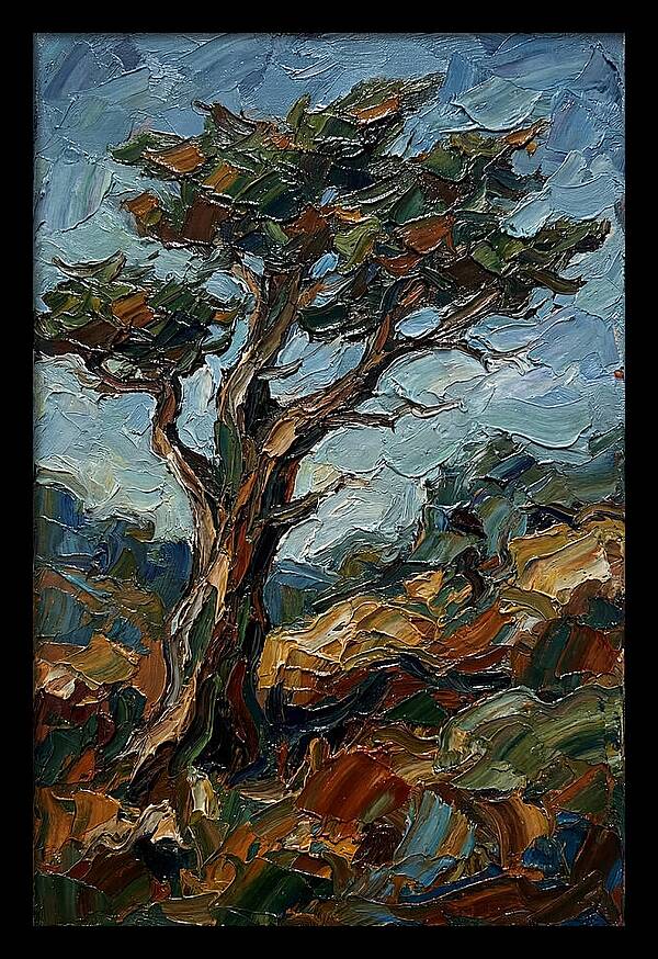 Cypress Tree In Palette Knife Style