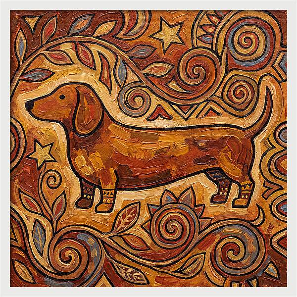 Dachshund In Folk Art Style