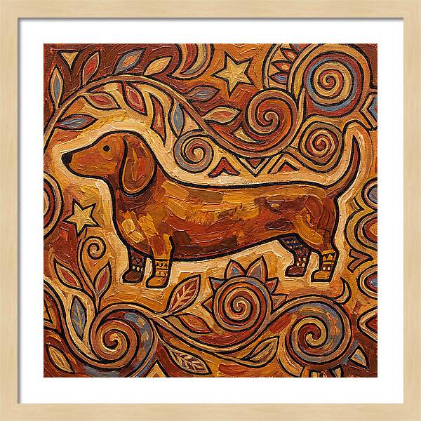 Dachshund In Folk Art Style