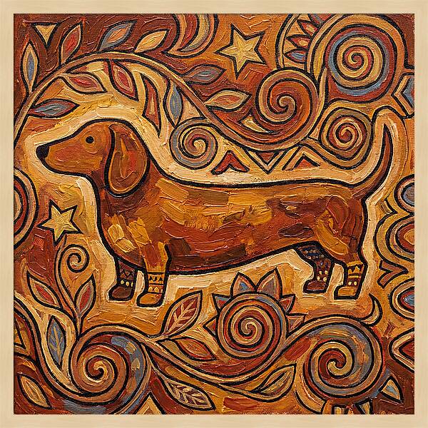 Dachshund In Folk Art Style