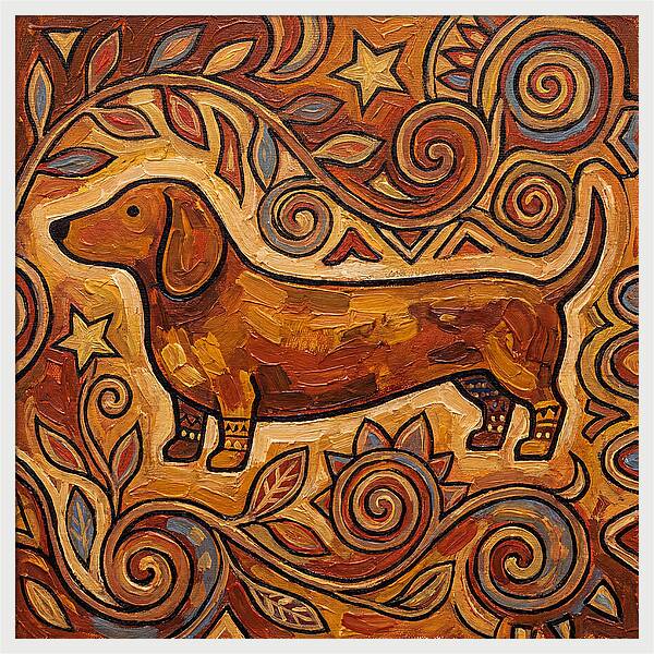 Dachshund In Folk Art Style
