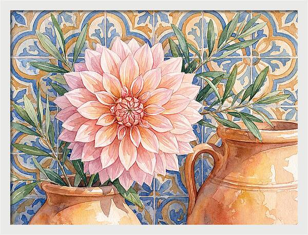 Dahlia Against Mediterranean Tiles