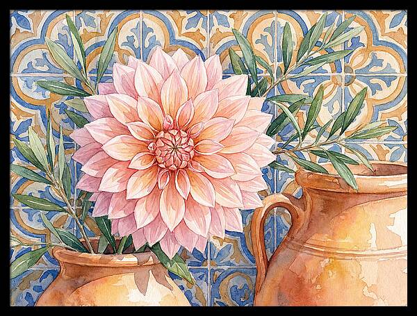 Dahlia Against Mediterranean Tiles