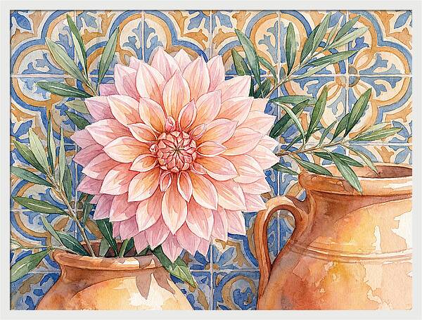 Dahlia Against Mediterranean Tiles