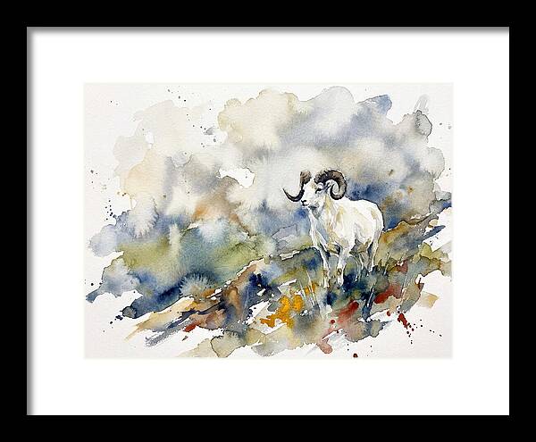 Dall Sheep In Watercolor Landscape