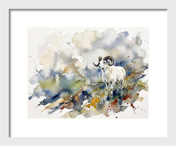 Dall Sheep In Watercolor Landscape