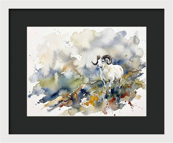 Dall Sheep In Watercolor Landscape