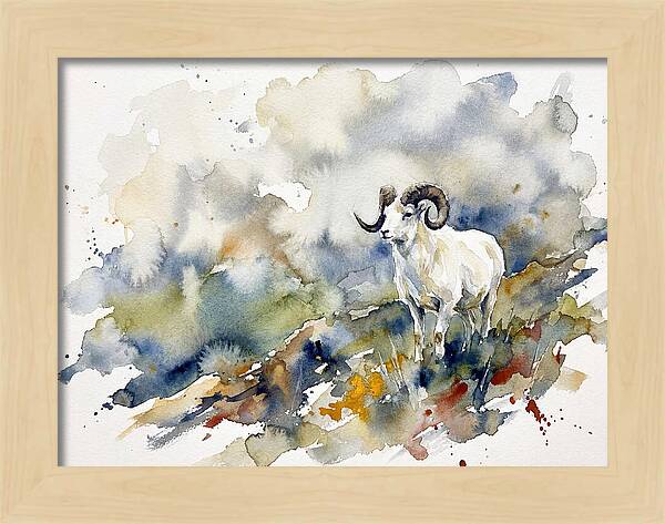 Dall Sheep In Watercolor Landscape