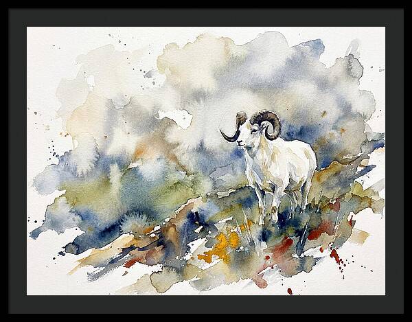 Dall Sheep In Watercolor Landscape