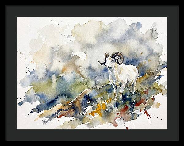 Dall Sheep In Watercolor Landscape