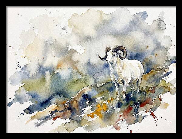 Dall Sheep In Watercolor Landscape