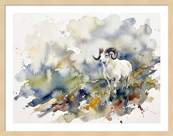 Dall Sheep In Watercolor Landscape