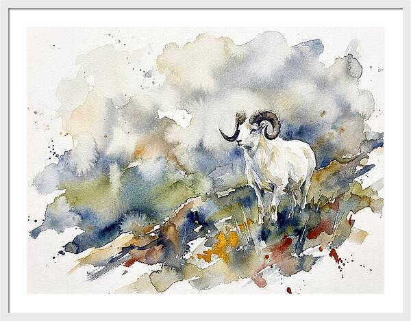 Dall Sheep In Watercolor Landscape