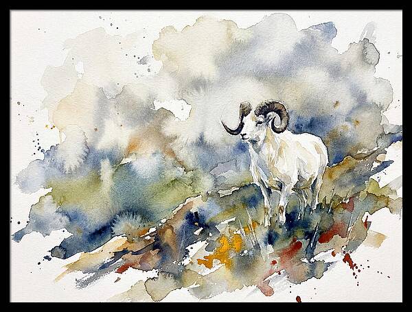 Dall Sheep In Watercolor Landscape