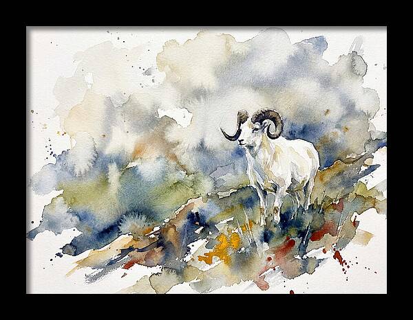 Dall Sheep In Watercolor Landscape