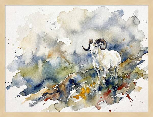 Dall Sheep In Watercolor Landscape