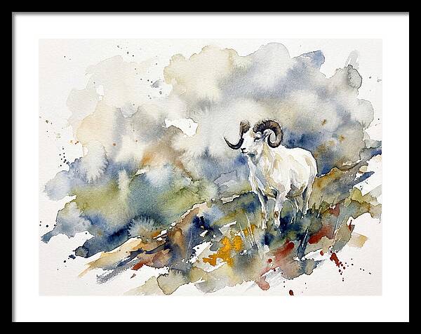 Dall Sheep In Watercolor Landscape