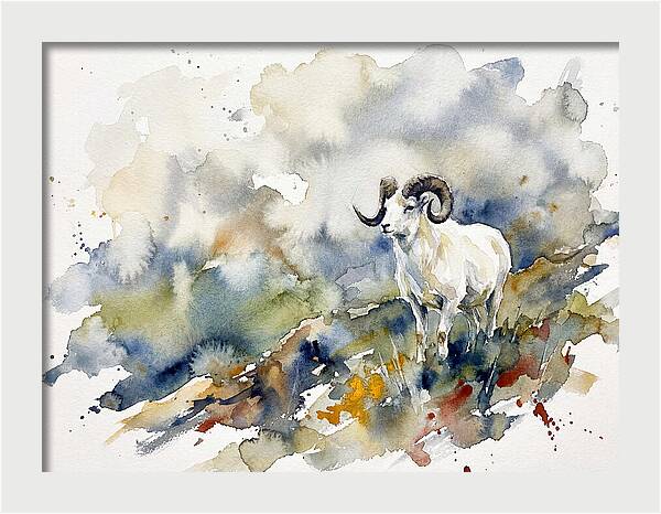 Dall Sheep In Watercolor Landscape