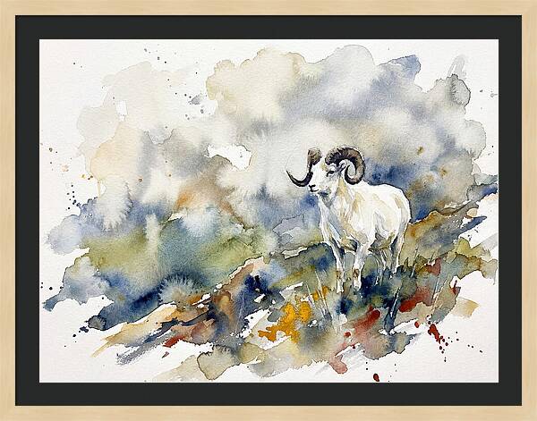 Dall Sheep In Watercolor Landscape