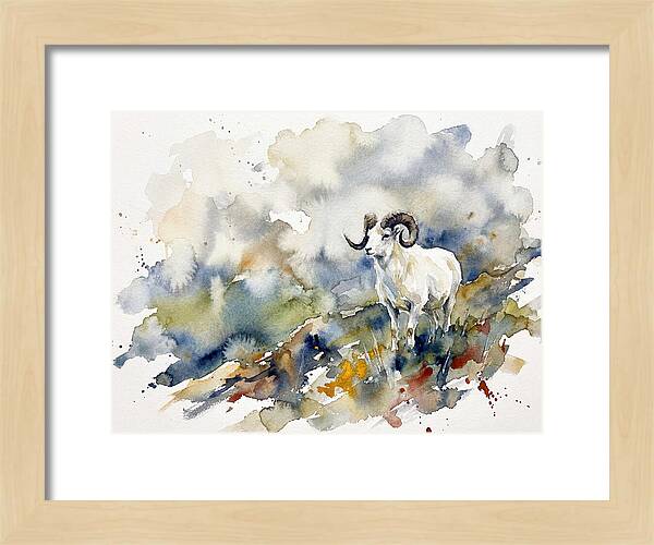 Dall Sheep In Watercolor Landscape