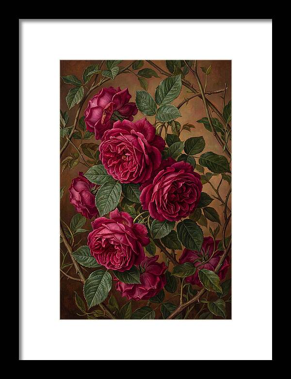 Damask Roses In Deep Crimson And Magenta