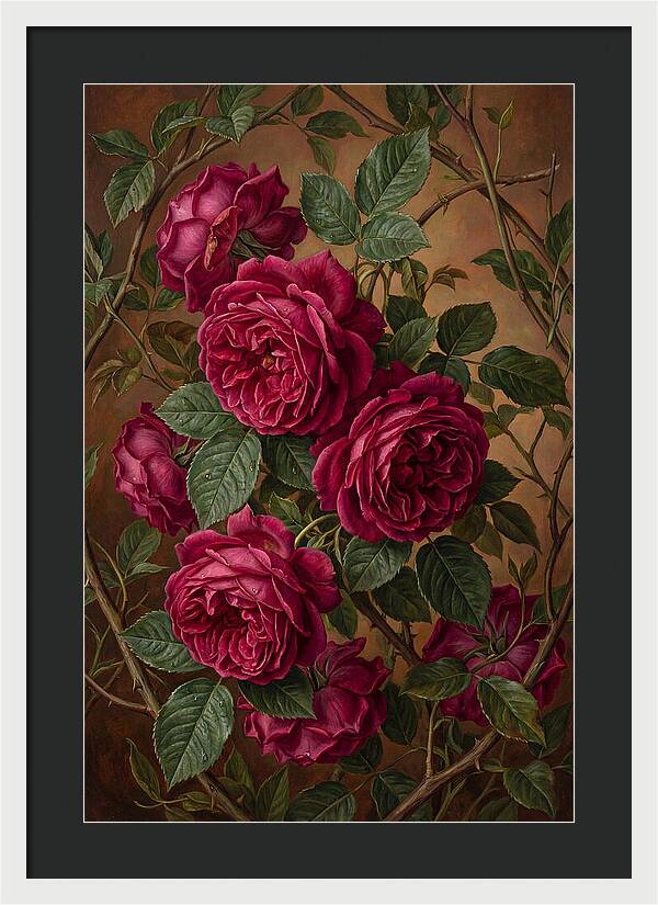 Damask Roses In Deep Crimson And Magenta