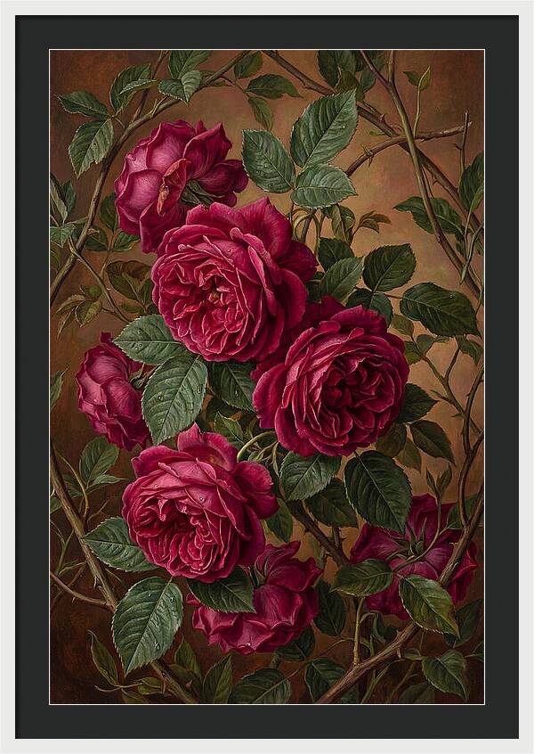 Damask Roses In Deep Crimson And Magenta
