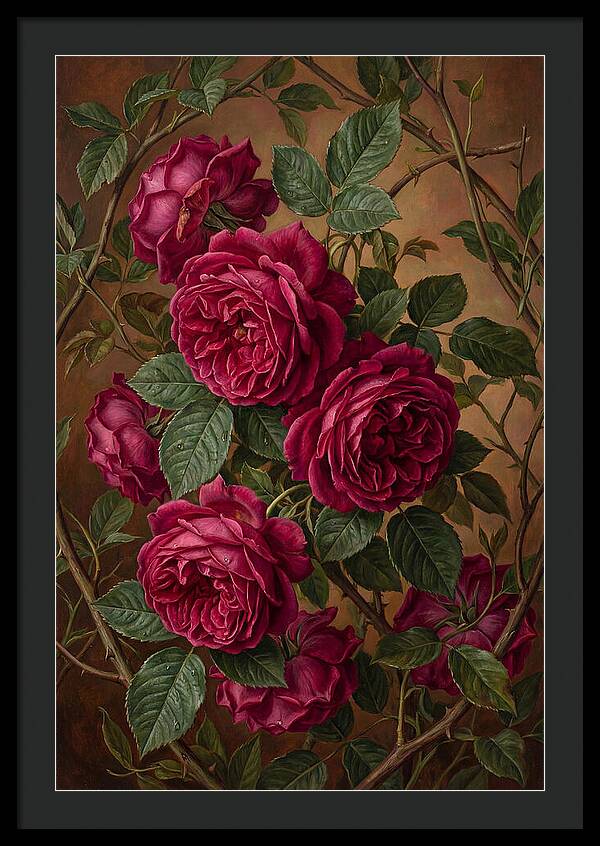 Damask Roses In Deep Crimson And Magenta