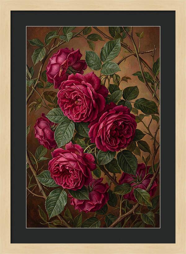 Damask Roses In Deep Crimson And Magenta