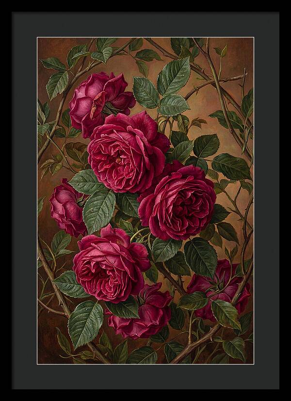 Damask Roses In Deep Crimson And Magenta