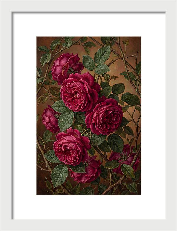 Damask Roses In Deep Crimson And Magenta