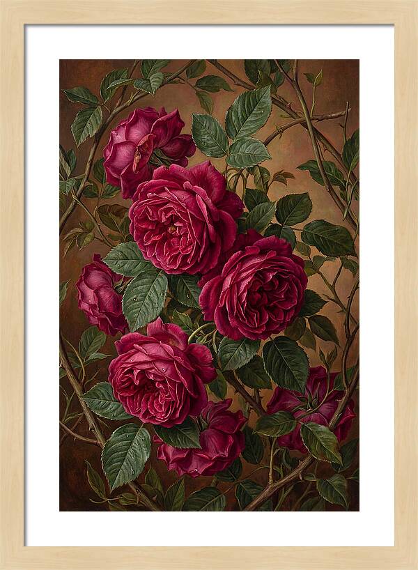 Damask Roses In Deep Crimson And Magenta
