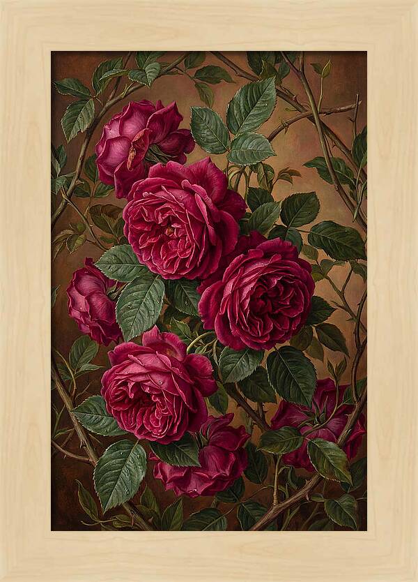 Damask Roses In Deep Crimson And Magenta