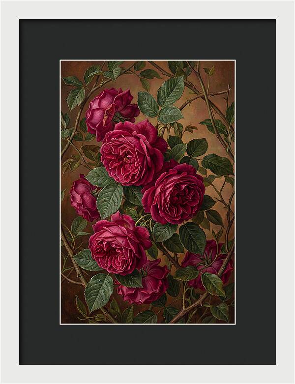 Damask Roses In Deep Crimson And Magenta