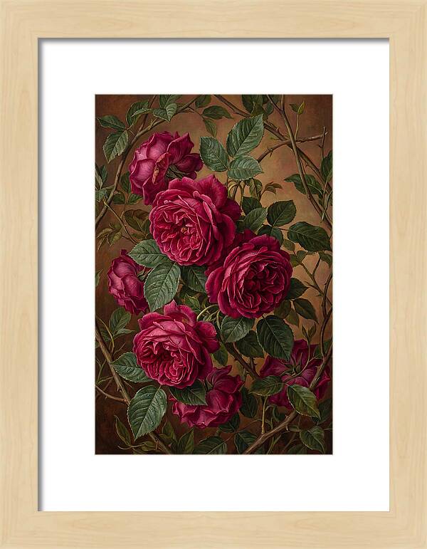Damask Roses In Deep Crimson And Magenta