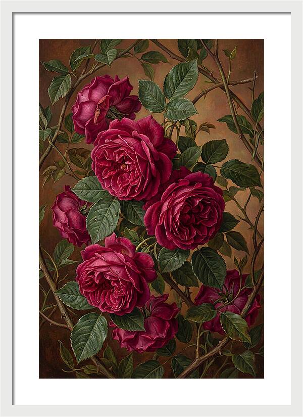 Damask Roses In Deep Crimson And Magenta