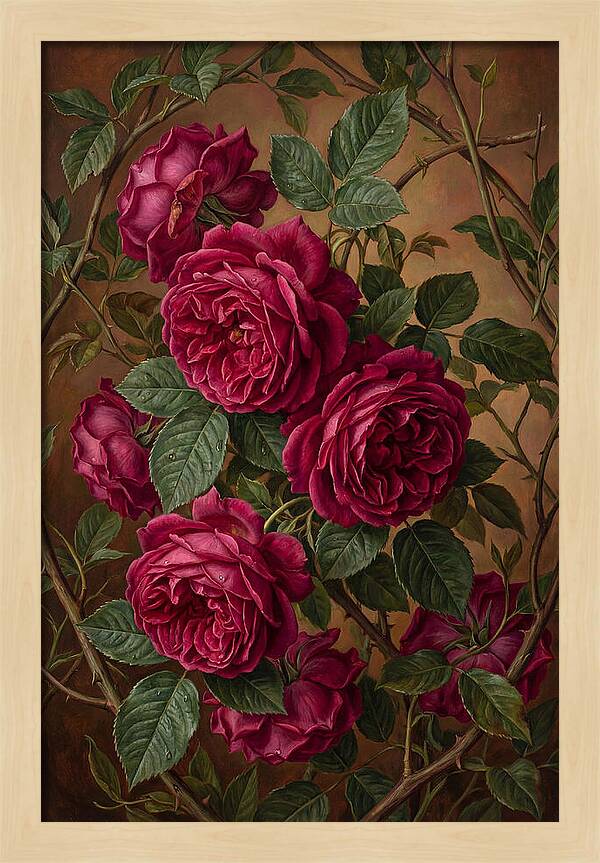 Damask Roses In Deep Crimson And Magenta