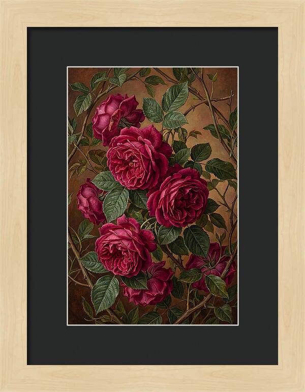Damask Roses In Deep Crimson And Magenta
