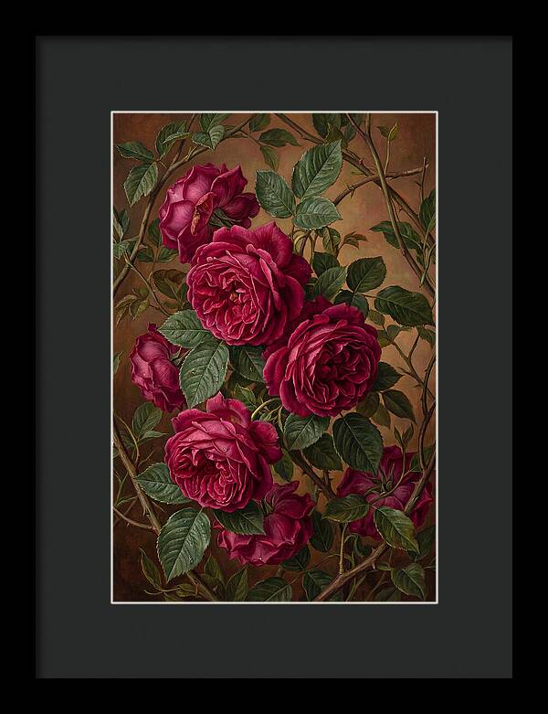 Damask Roses In Deep Crimson And Magenta
