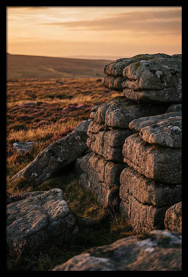Dartmoor Rock Outcrop At Sunset