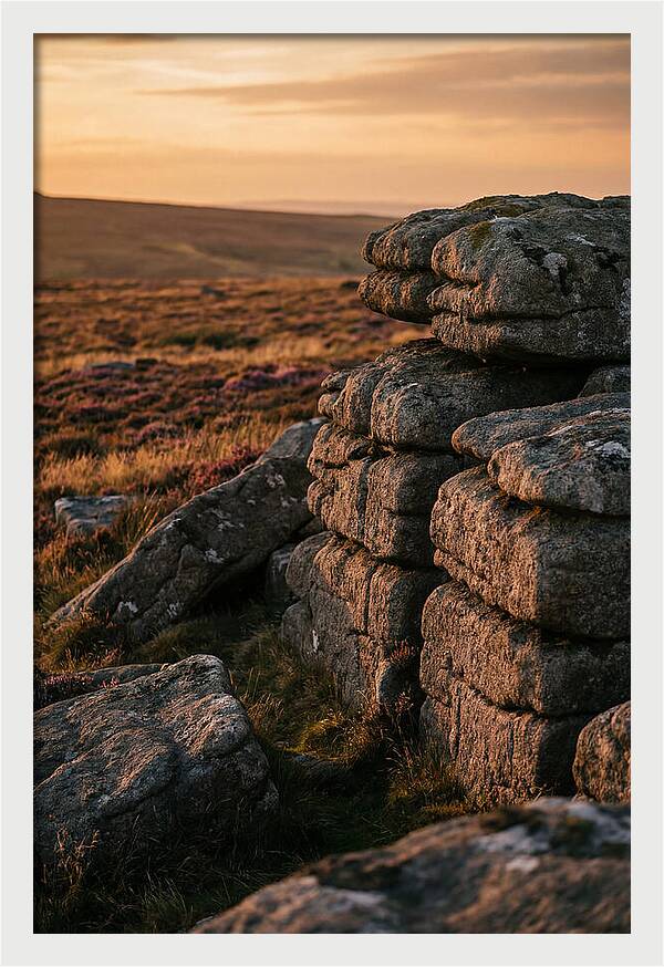 Dartmoor Rock Outcrop At Sunset