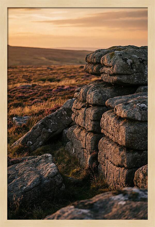 Dartmoor Rock Outcrop At Sunset