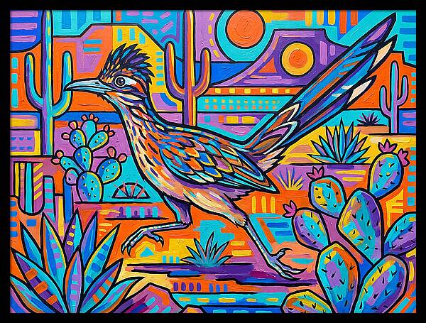 Desert Roadrunner Among Vibrant Flora